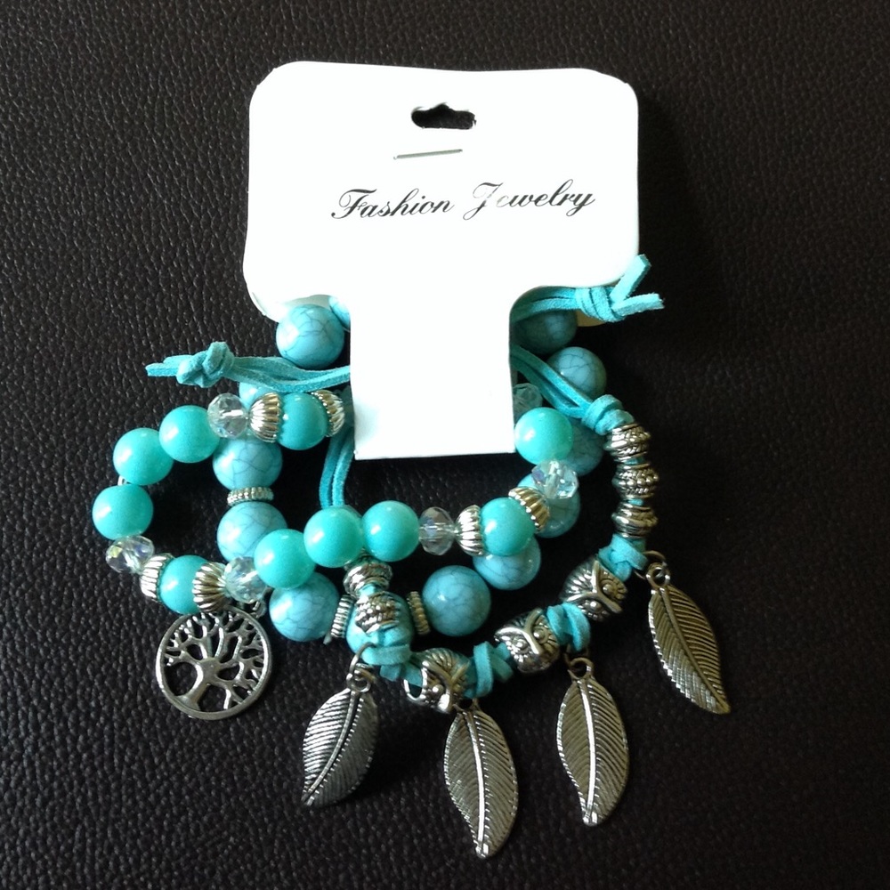 Bohemian Charm Bracelets Turquoise Colored Beads.